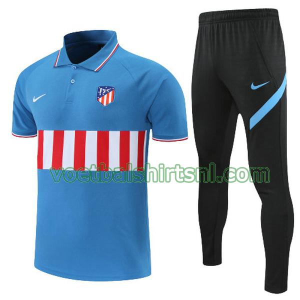 polo atletico madrid mannen 2022 blauw rood set