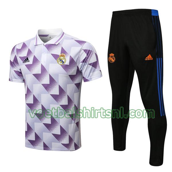 polo real madrid mannen 2022 23 wit purple set