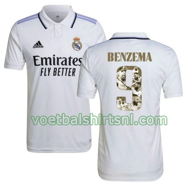 shirt real madrid mannen 2022 2023 thuis benzema 9 wit