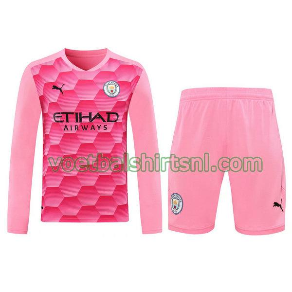 voetbalshirt+pantalón manchester city mannen 2021 doelman roze lange mouwen