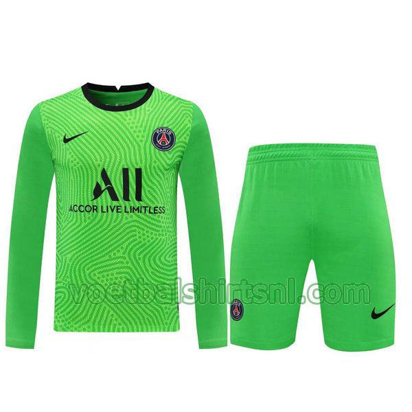 voetbalshirt+pantalón paris saint germain mannen 2021 doelman groen lange mouwen