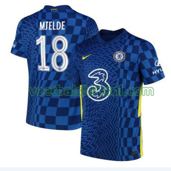 voetbalshirt chelsea mannen 2021 2022 thuis mjelde 18 blauw
