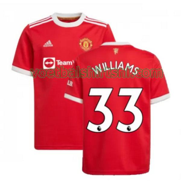 voetbalshirt manchester united mannen 2021 2022 thuis williams 33 rood